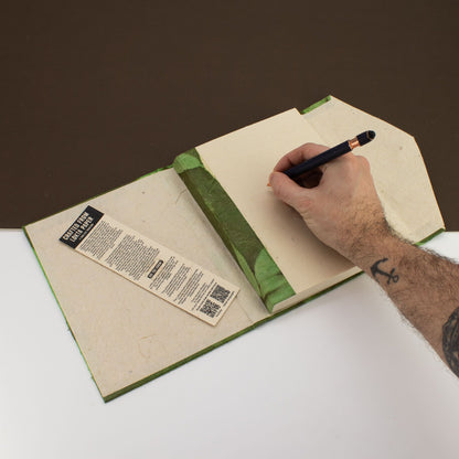 Lokta Bold Floral Notebook – Large – Includes Bookmark – Moss Green