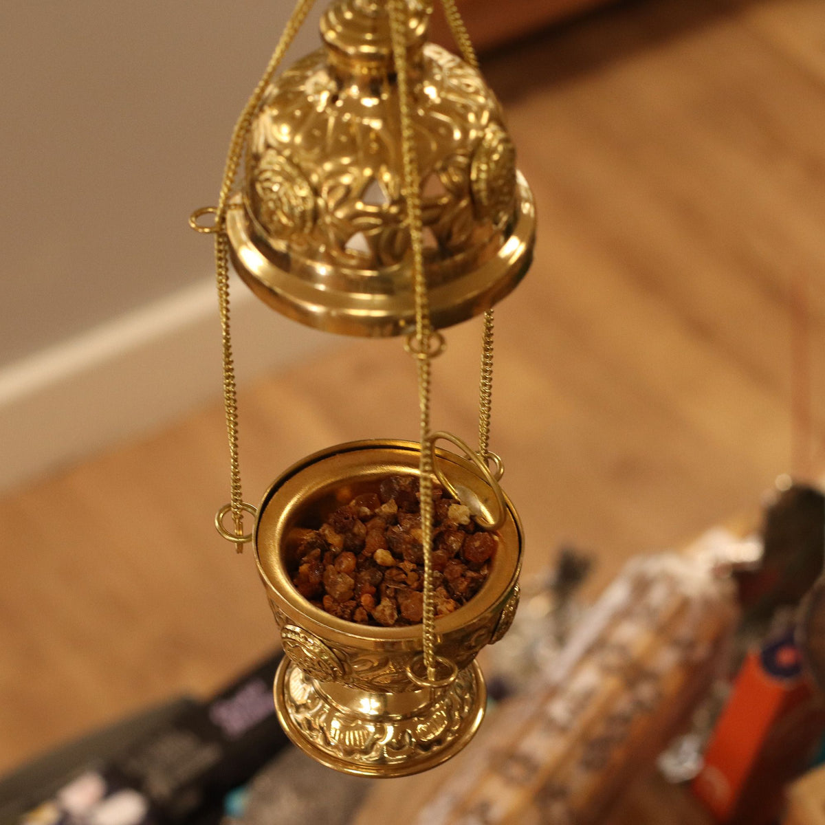 Premium Engraved Hanging Brass Incense Burner
