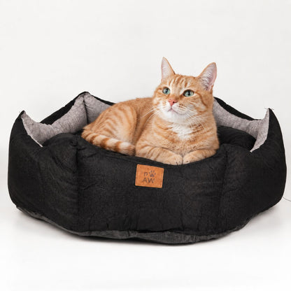 PAW Bed – Large Royal Crown – Black & Grey – 50 × 50 × 26cm