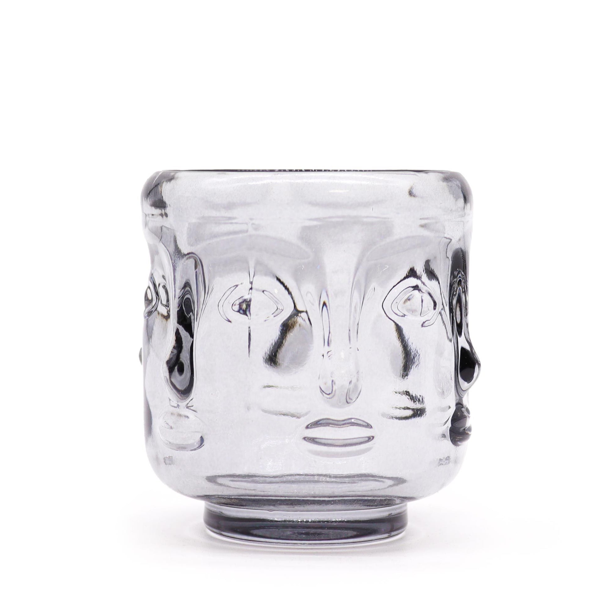Pair of Buddha Faces Candle Holders - Midnight Grey