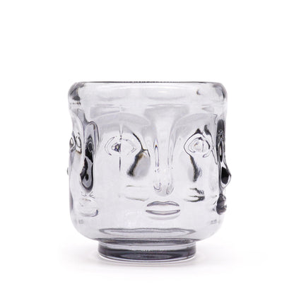Pair of Buddha Faces Candle Holders - Midnight Grey
