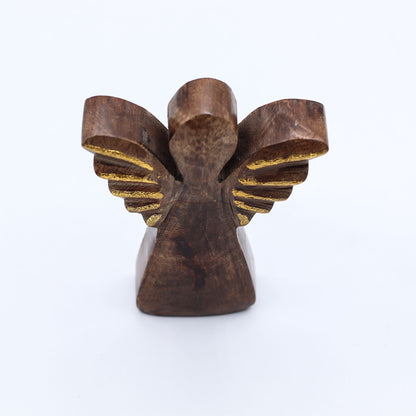 Small Mango Wood Angel - Gold Decor (12cm)