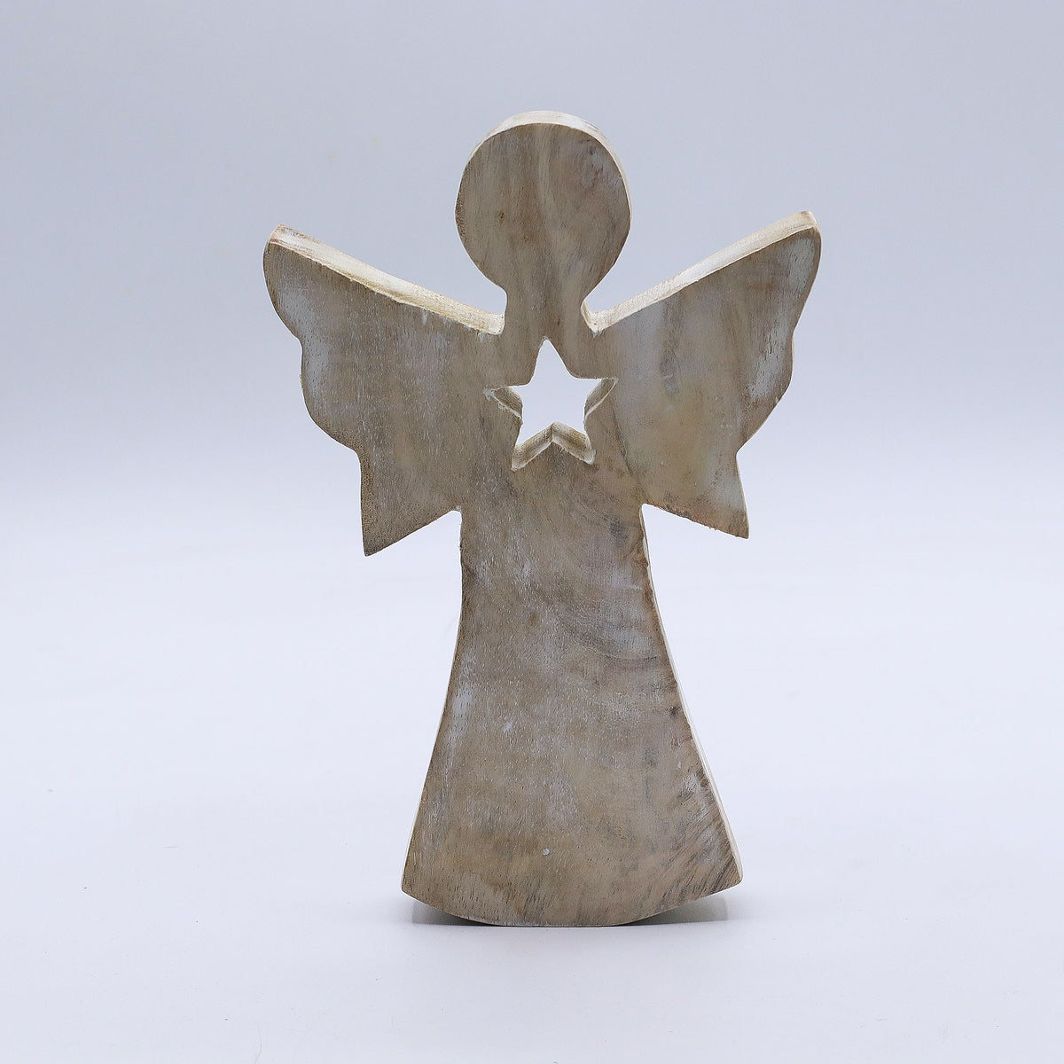 Mango Wood Angel - Whitewash with Star Cut Out (18cm)