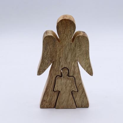 Mango Wood Angel in Angel - White Enamel (15cm)