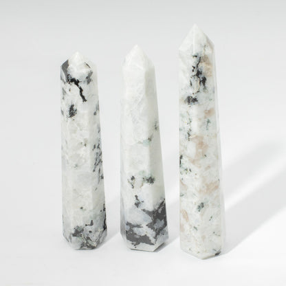 Gemstone Six Face Obelisk Point approx 17cm - Rainbow Moonstone