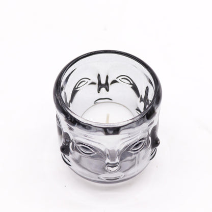 Pair of Buddha Faces Candle Holders - Midnight Grey