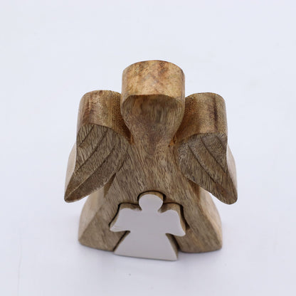 Mango Wood Angel in Angel - White Enamel (15cm)