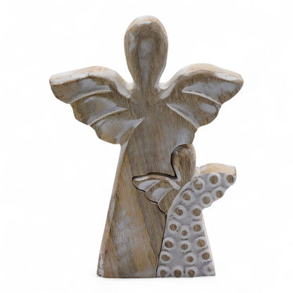 Mango Wood Angel in Angel - Whitewash (15cm)