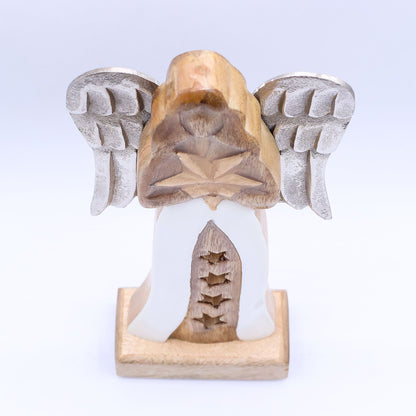 Large Mango Wood Star Angel Metal Wings & Enamel Detail (30cm)