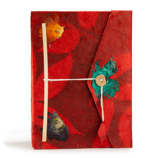 Lokta Bold Floral Notebook – Large (21x15cm) – 45 Leaves – Includes Bookmark – Ruby