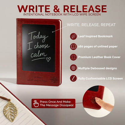 A5 Intention Note Book - LCD Wipe Screen - Red Leather Effect - 80 Leafs