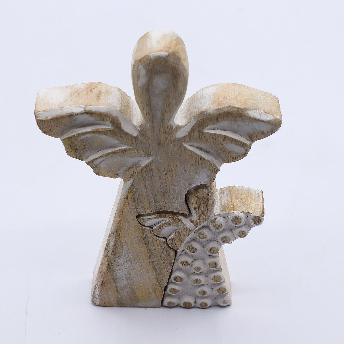 Mango Wood Angel in Angel - Whitewash (15cm)