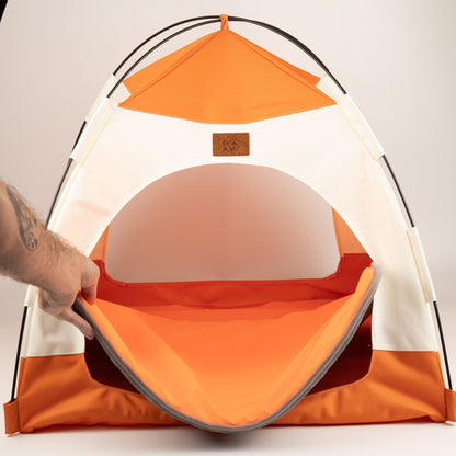 PAW Bed – Beige & Orange Tent – 58 × 58 × 48cm