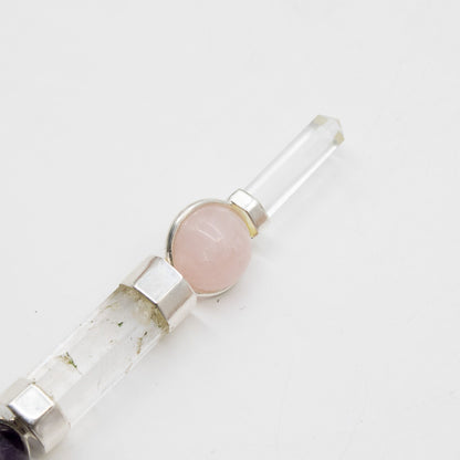 Axis of Grace Wand - Amethyst & Rose Quartz Spheres, Quartz Stem - 12cm