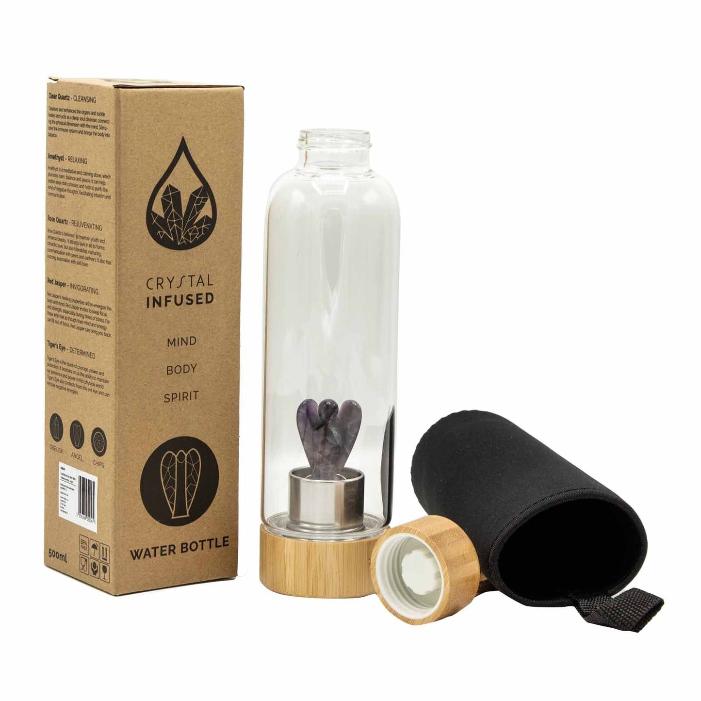Crystal Infused Glass Water Bottle - Amethyst - Angel