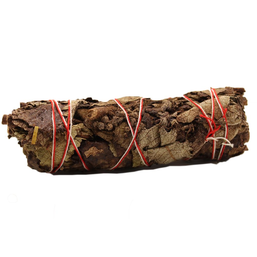 Bundled sage stick with red string on a white background