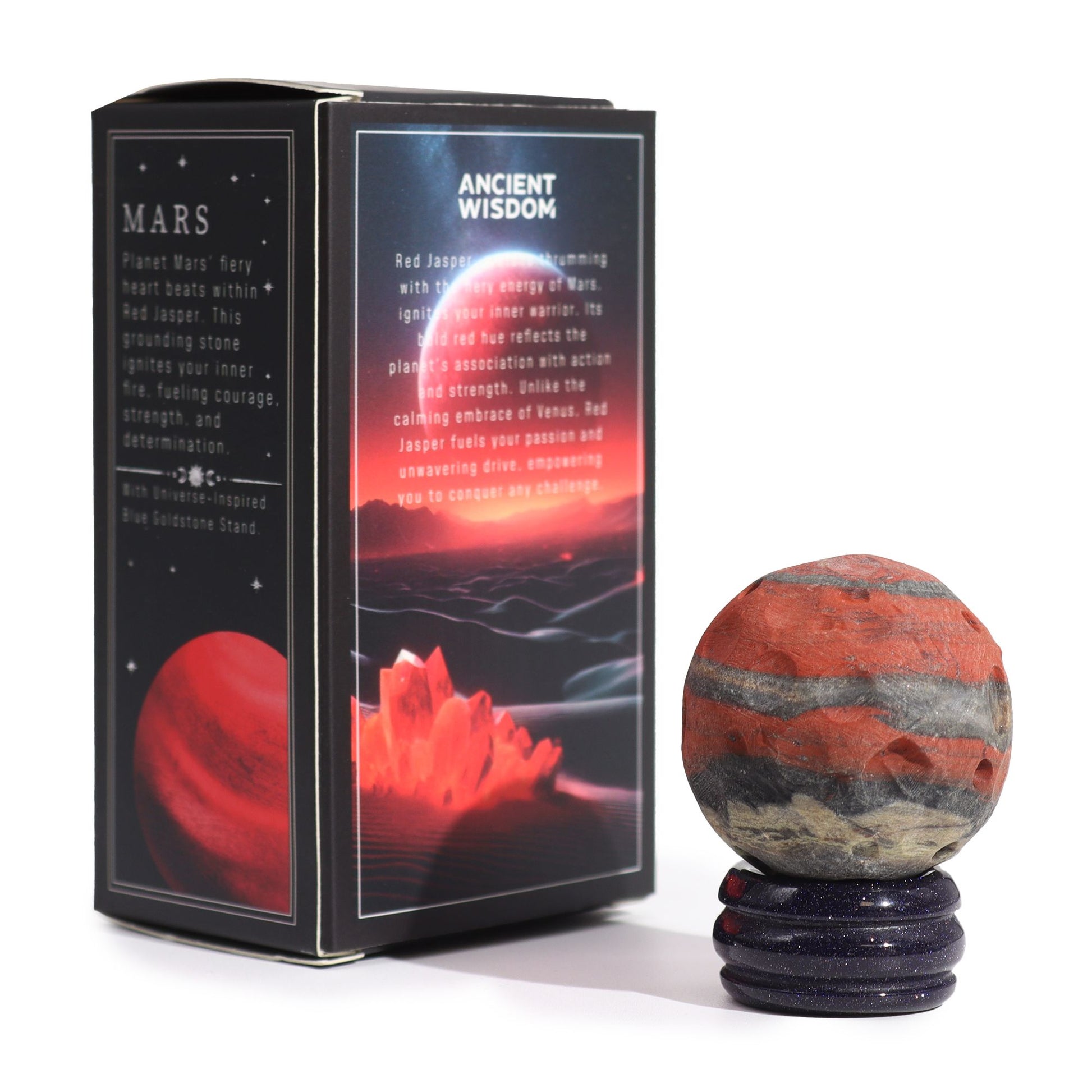 MARS - Red Jasper Planet on a Sola Goldstone Stand