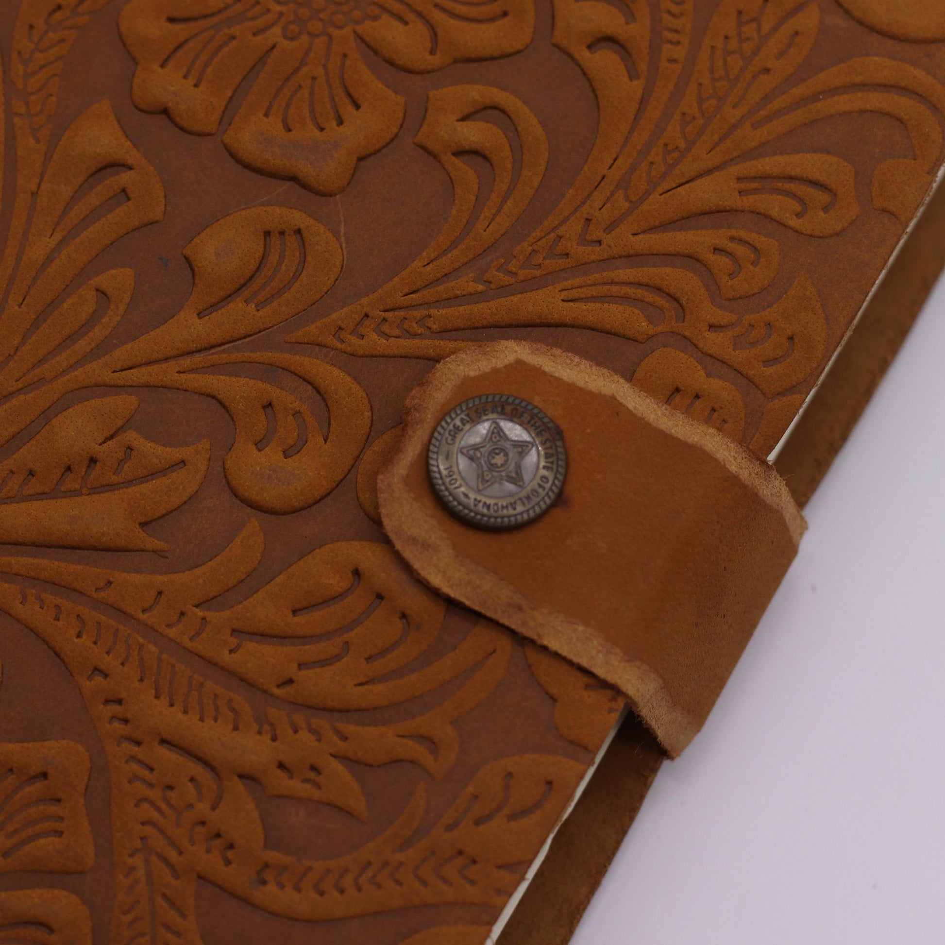 Leather Embossed Notebook – Tan Floral Pattern - 18x13cm