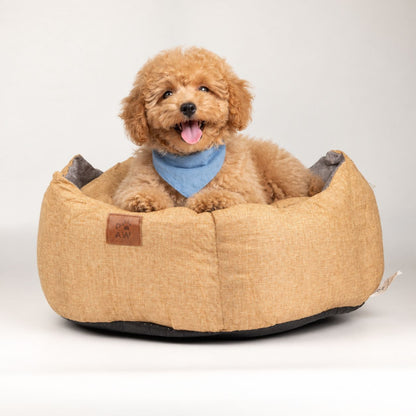 Paw Bed – Medium Royal Crown – Sand & Grey – 50 × 50 × 26cm