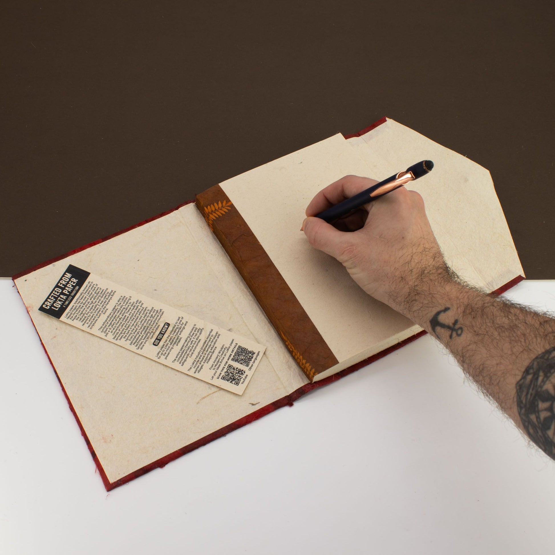 Lokta Bold Floral Notebook – Large – Includes Bookmark – Ruby