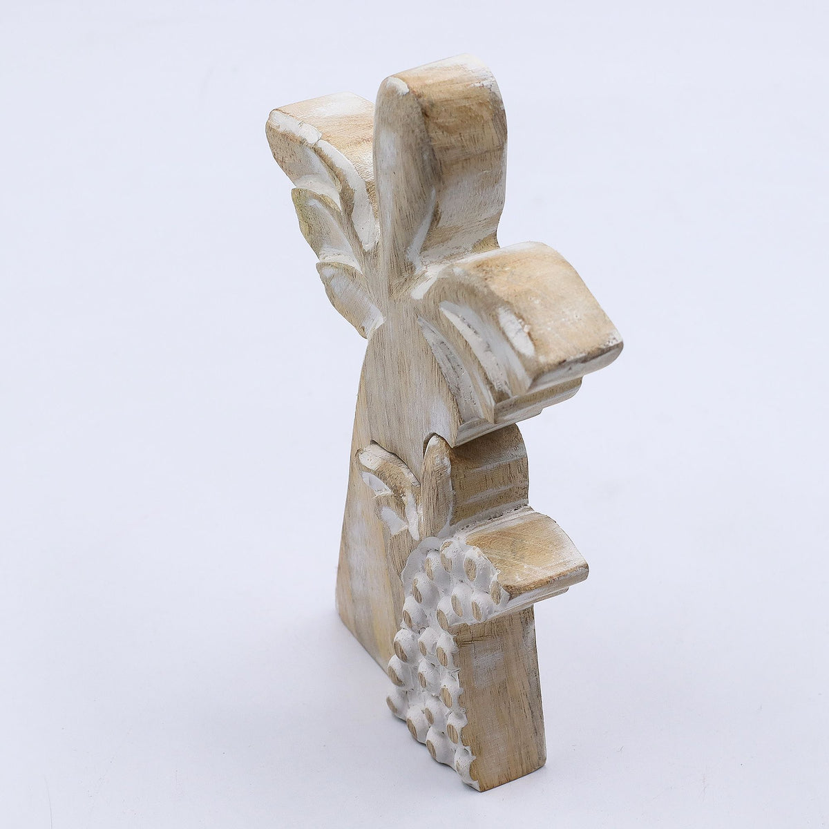 Mango Wood Angel in Angel - Whitewash (15cm)