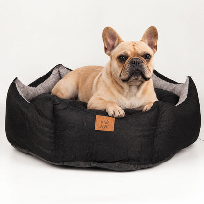 PAW Bed – Large Royal Crown – Black & Grey – 50 × 50 × 26cm