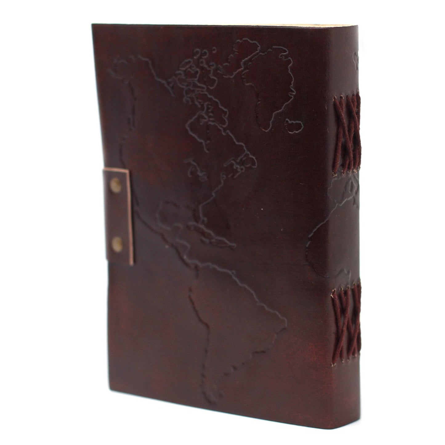 Leather World Map & Stitching Notebook - 17.5x13cm
