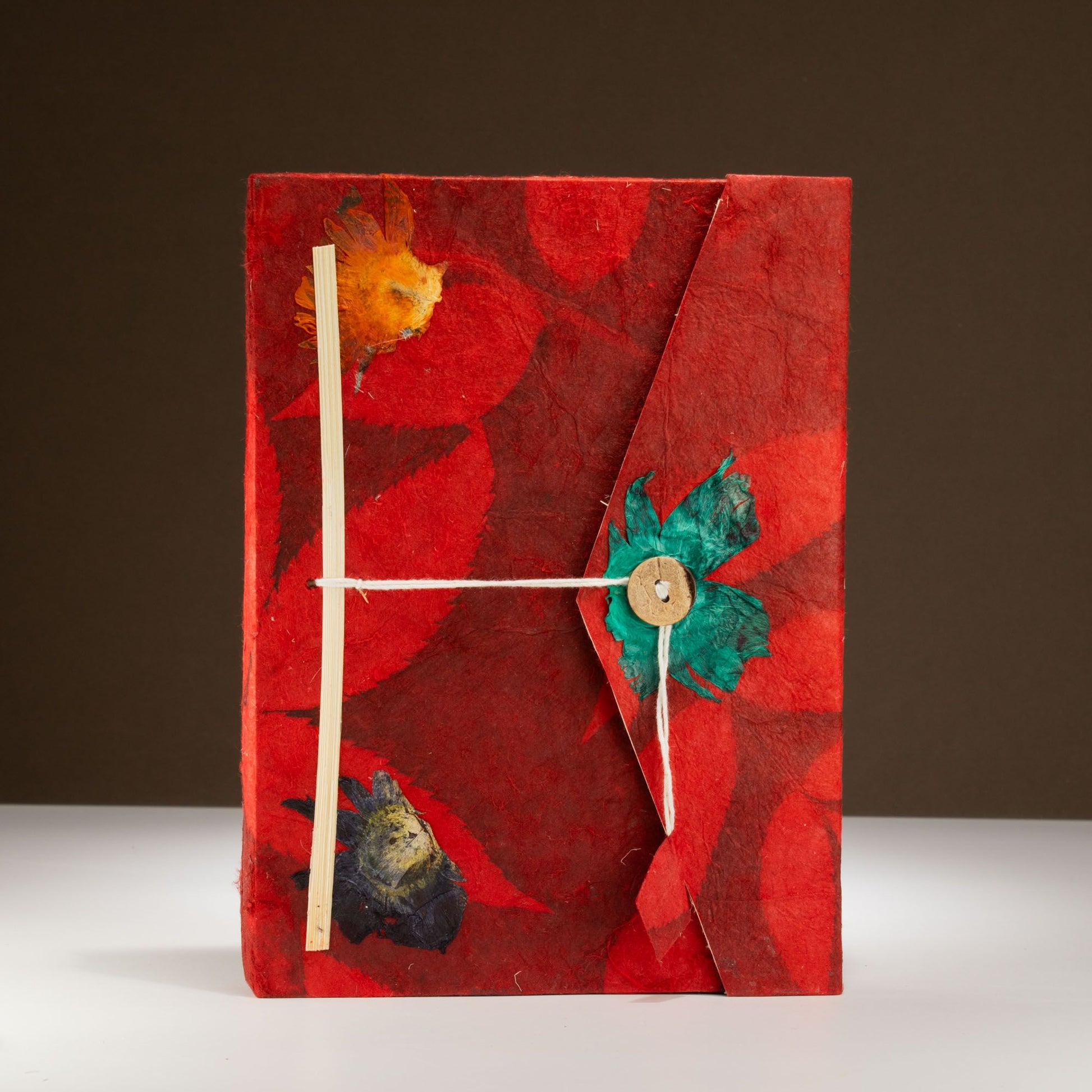 Lokta Bold Floral Notebook – Large – Includes Bookmark – Ruby