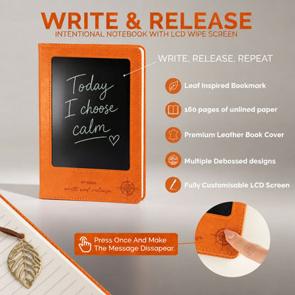 A5 Intention Note Book - LCD Wipe Screen - Orange Leather Effect - 80 Leafs