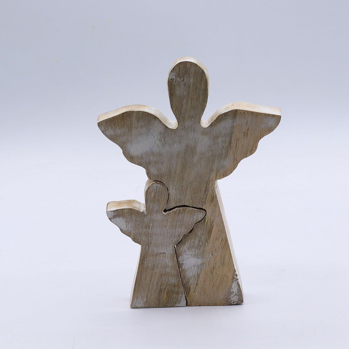 Mango Wood Angel in Angel - Whitewash (15cm)