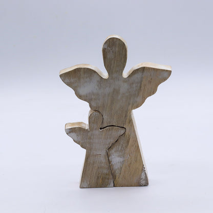 Mango Wood Angel in Angel - Whitewash (15cm)