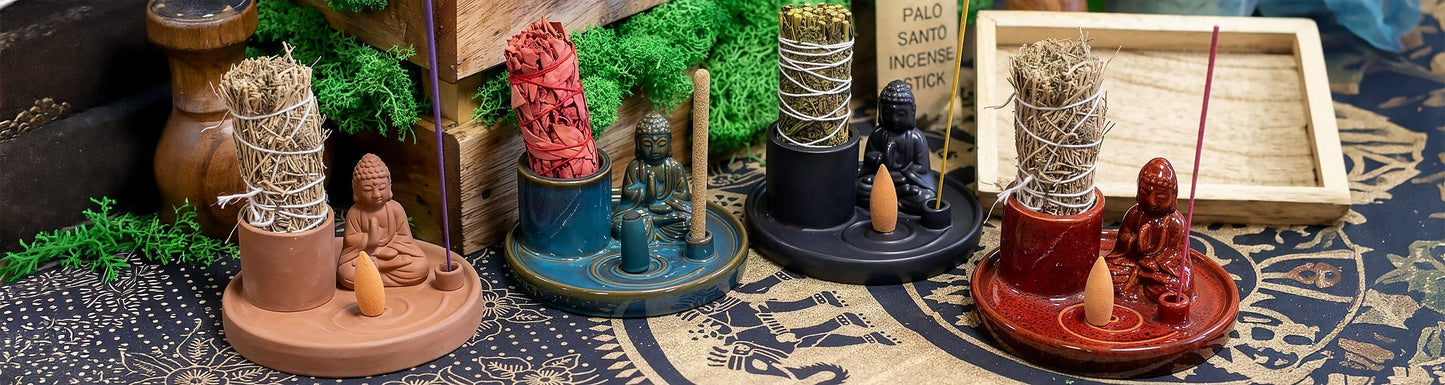 Multi Purpose Buddha Incense Plate - Natural Terracotta Style