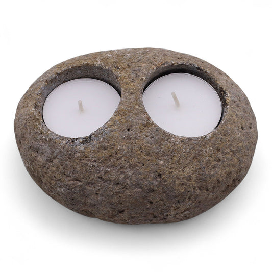 Natural Riverstone Candle Holder - Double Tealight