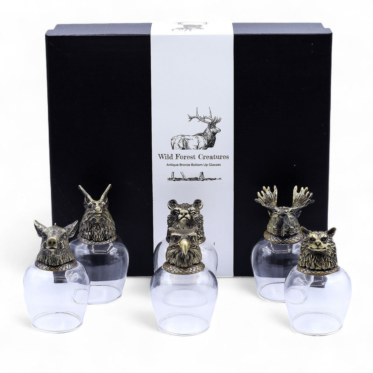 Gift Set of 6 Glasses (100ml) - Wild Forest Creatures - Antique Bronze