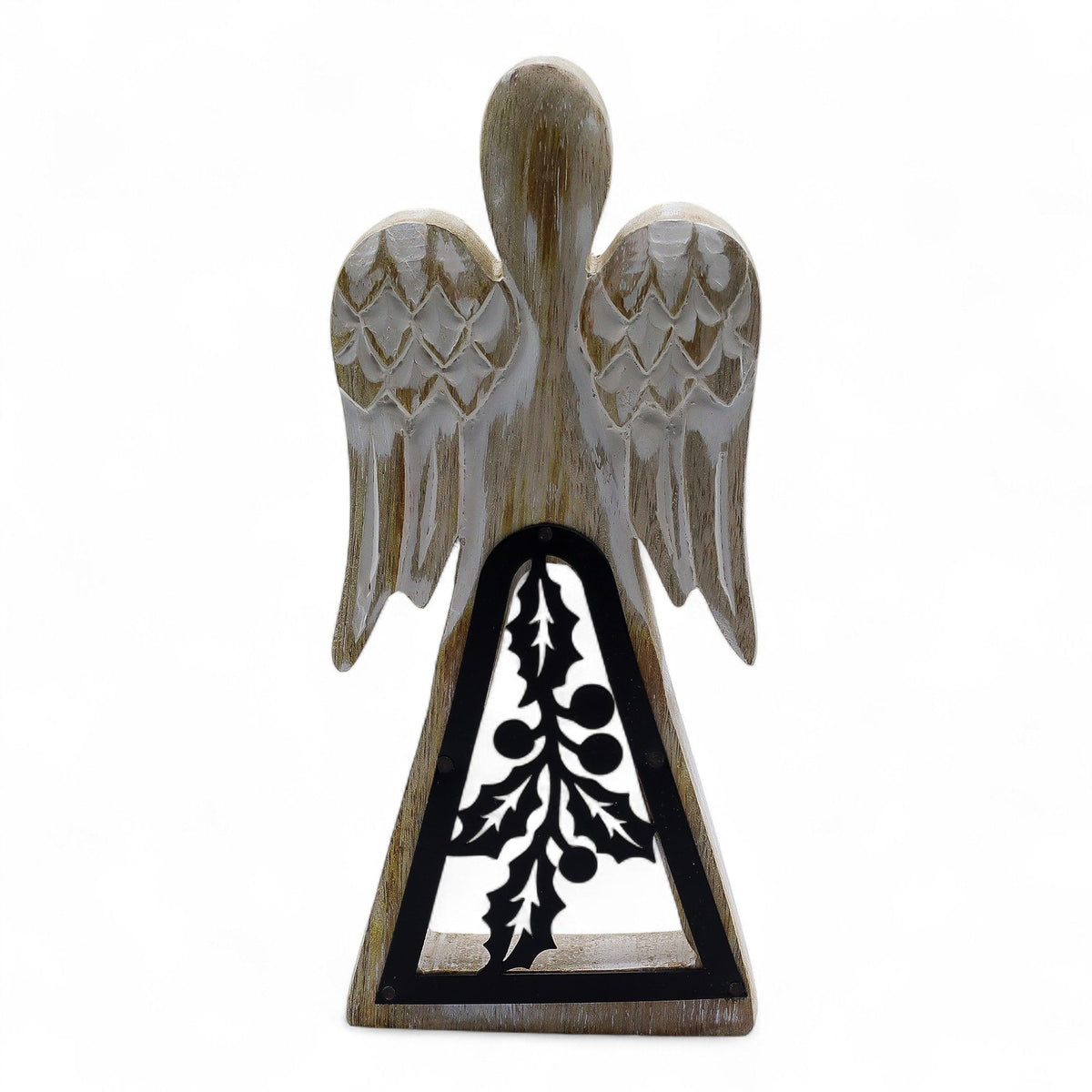 Mango Wood Angel - Whitewash with Iron Decor Cut Out (18cm)