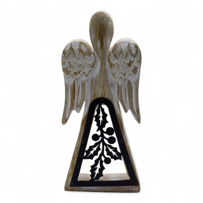 Mango Wood Angel - Whitewash with Iron Decor Cut Out (18cm)