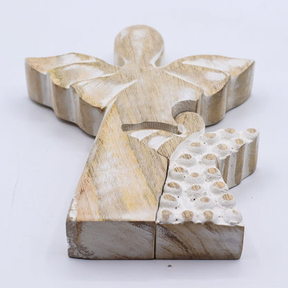 Mango Wood Angel in Angel - Whitewash (15cm)