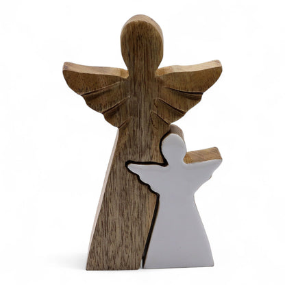 Mango Wood Angel in Angel - White Enamel (15cm)