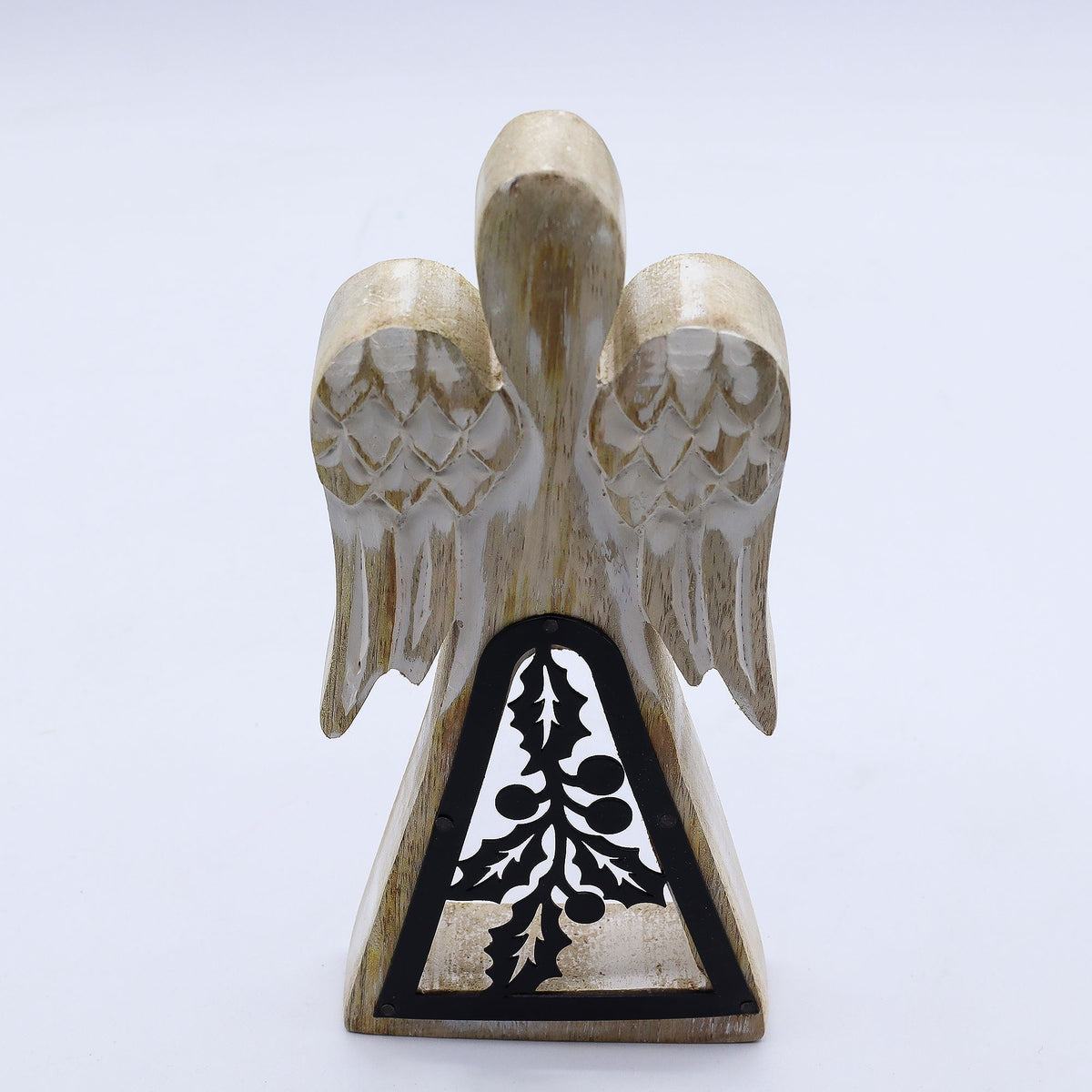 Mango Wood Angel - Whitewash with Iron Decor Cut Out (18cm)
