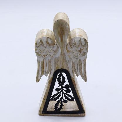 Mango Wood Angel - Whitewash with Iron Decor Cut Out (18cm)
