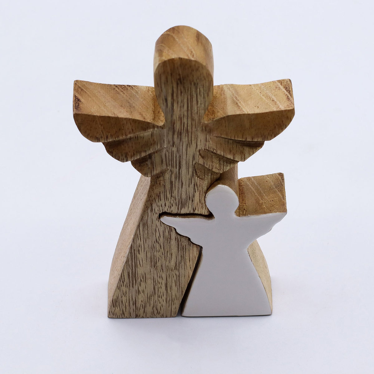 Mango Wood Angel in Angel - White Enamel (15cm)
