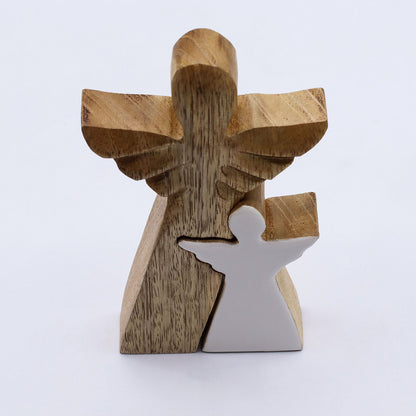 Mango Wood Angel in Angel - White Enamel (15cm)