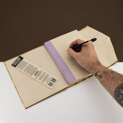 Lokta Bold Floral Notebook – Large – Includes Bookmark – Mustard Brown