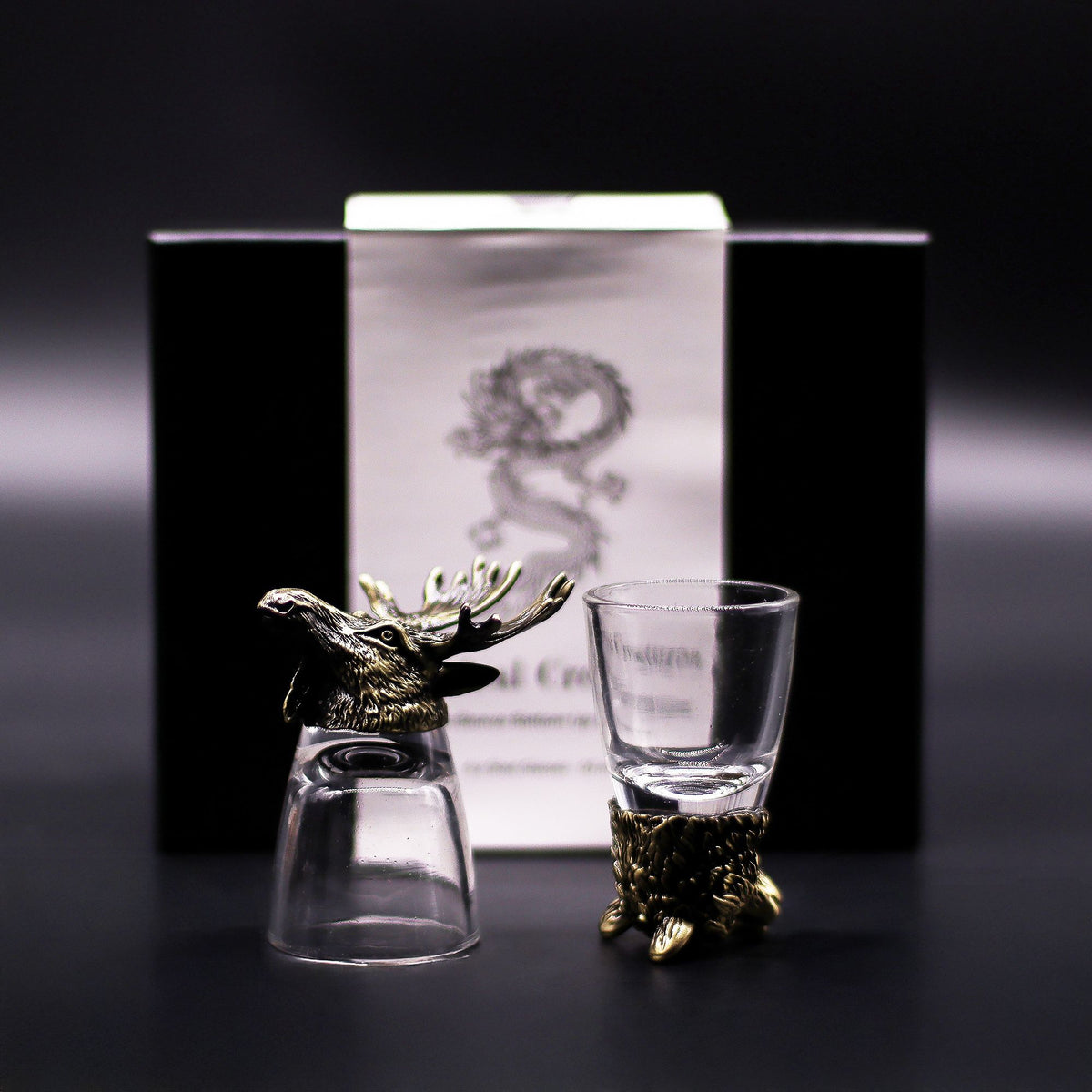Gift Set of 6 Shot Glasses (50ml) - Wild Forest Creatures - Antique Bronze