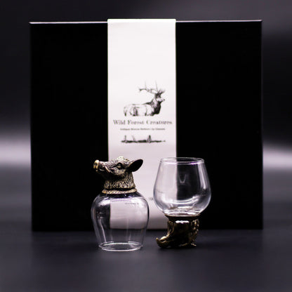 Gift Set of 6 Glasses (100ml) - Wild Forest Creatures - Antique Bronze