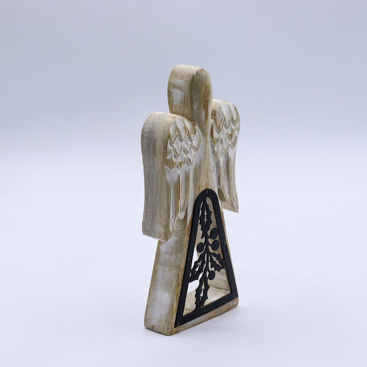 Mango Wood Angel - Whitewash with Iron Decor Cut Out (18cm)