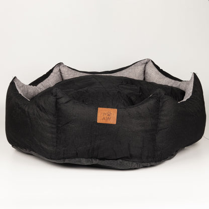 PAW Bed – Large Royal Crown – Black & Grey – 50 × 50 × 26cm