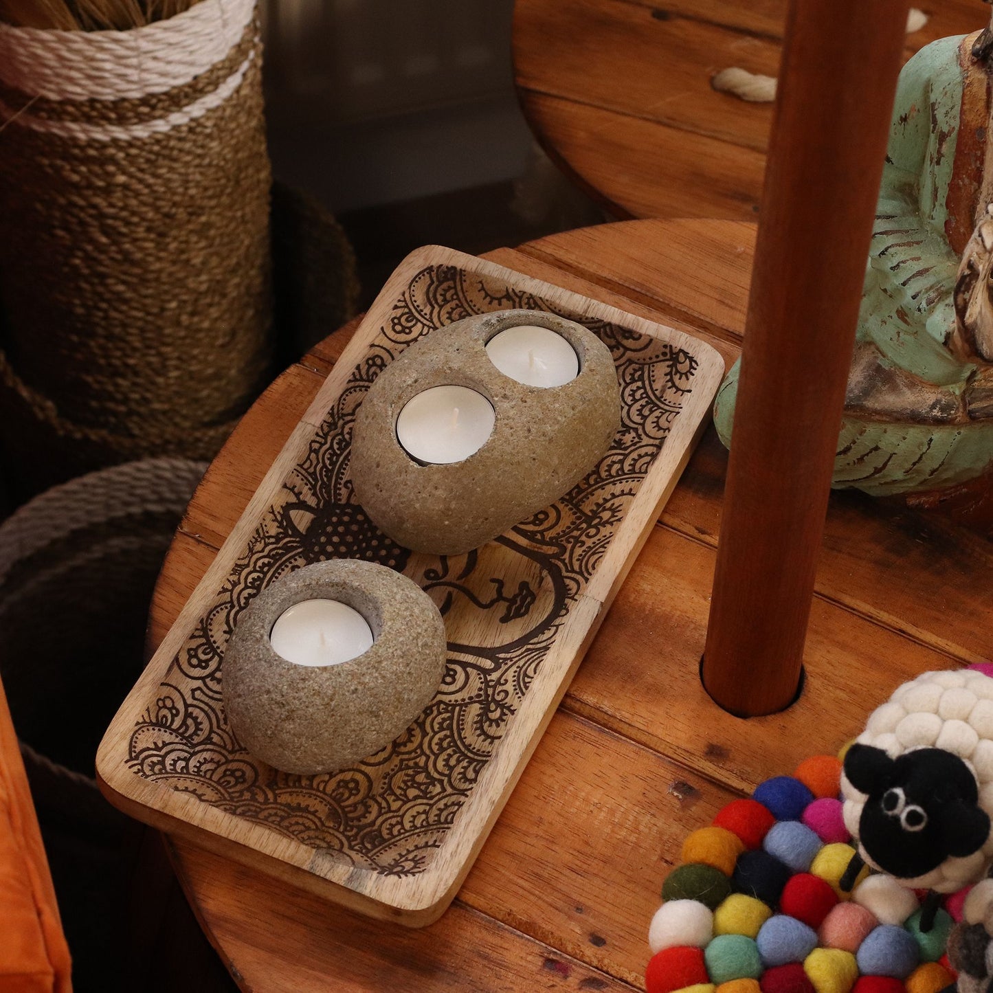 Natural Riverstone Candle Holder - Double Tealight