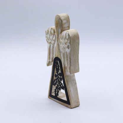 Mango Wood Angel - Whitewash with Iron Decor Cut Out (18cm)