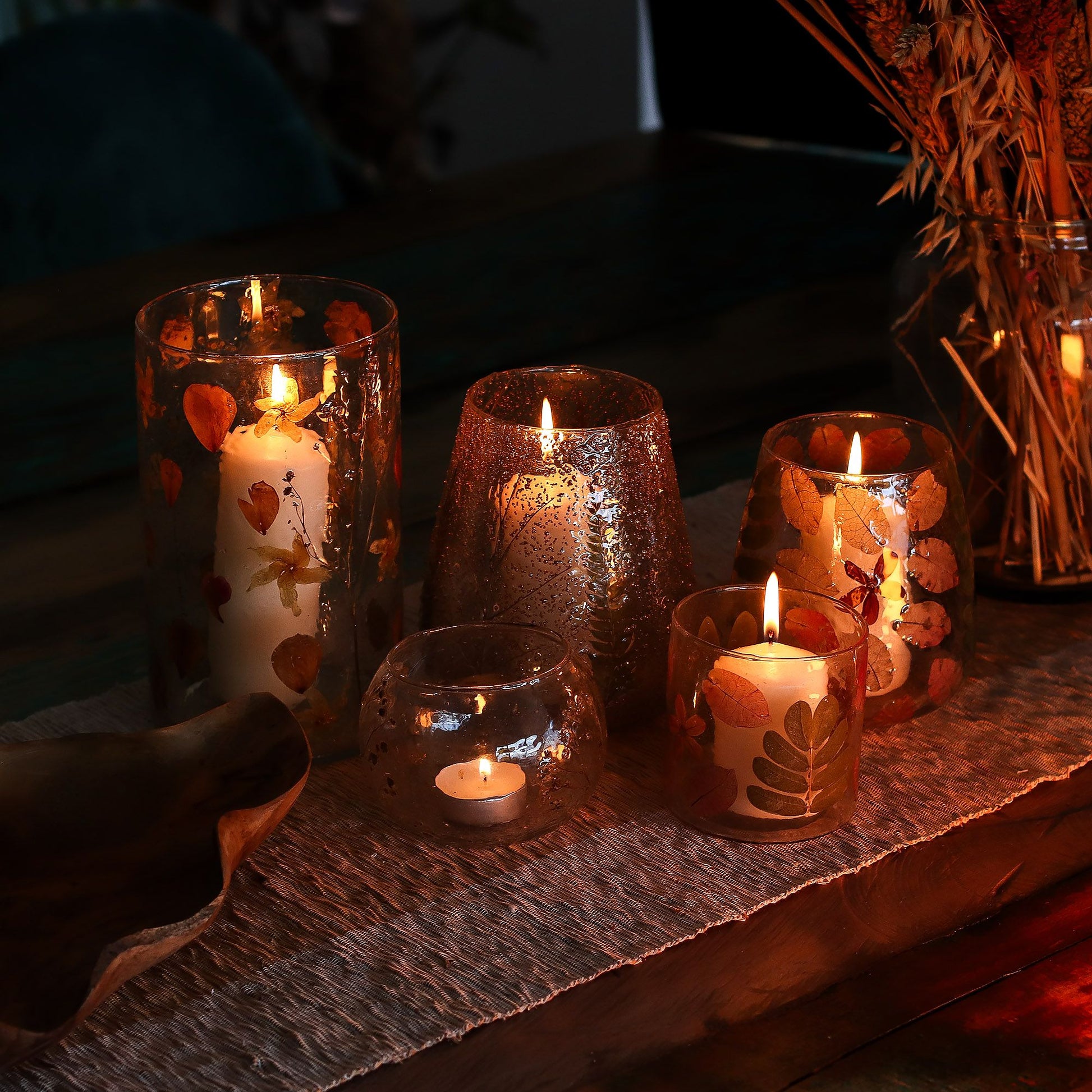 Natural Floral Glass - Vase Candle Holder - Margarita - (12x11cm)